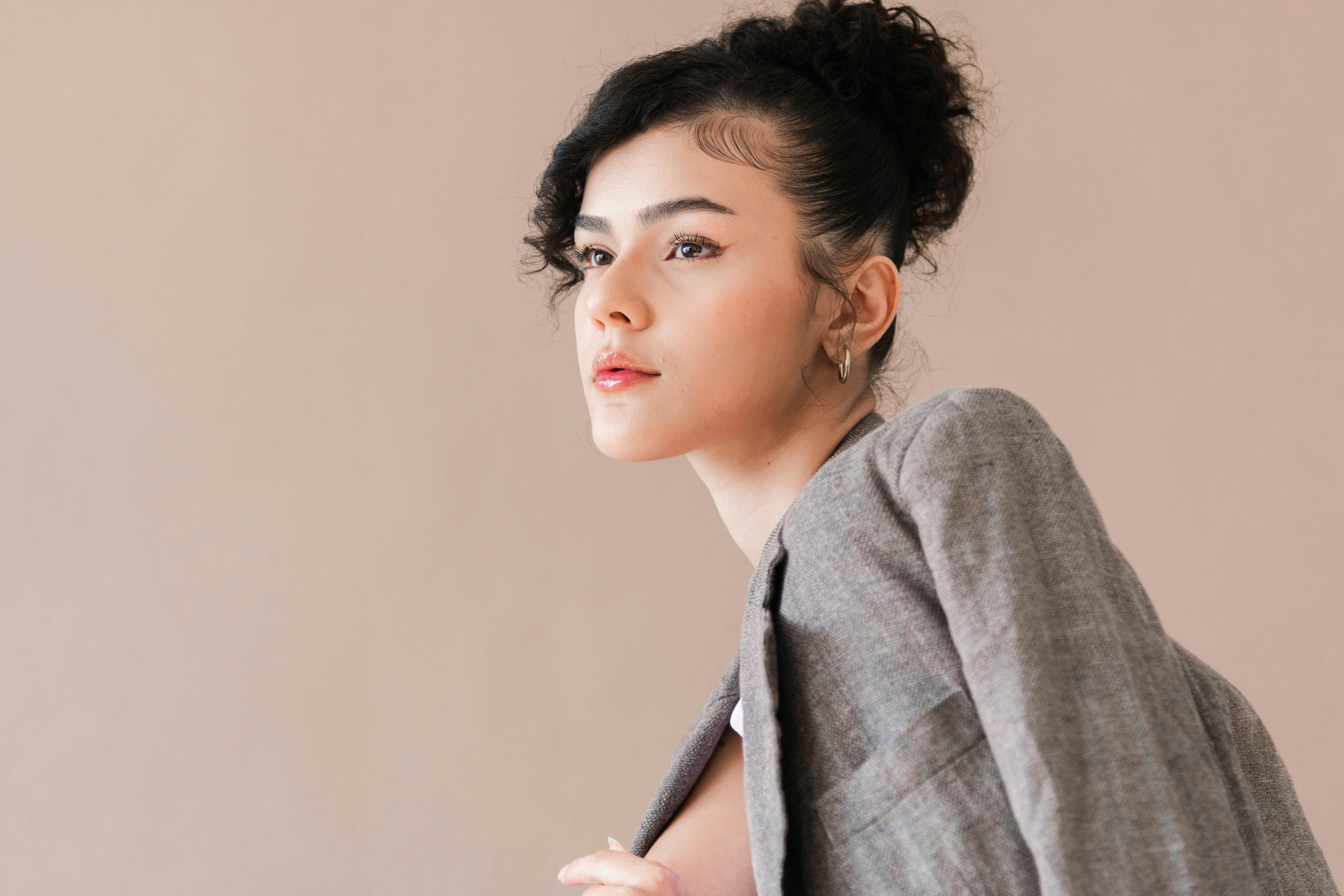 portrait of woman with textured updo