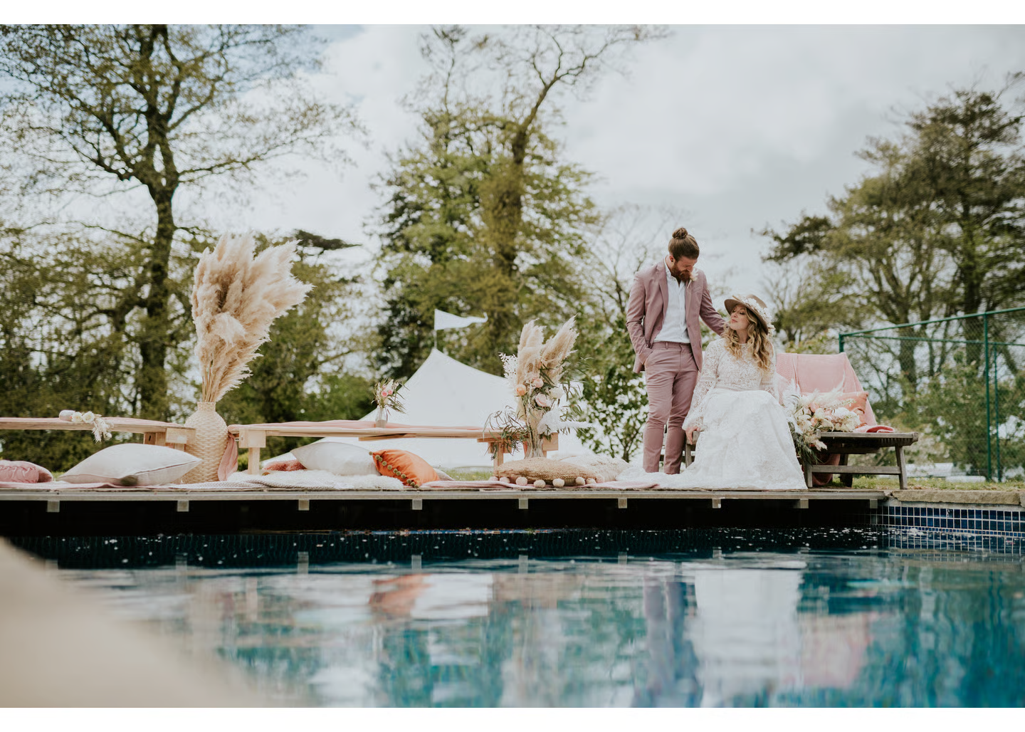 Boconnion, a 150-acre exclusive-use wedding estate in Cornwall with heated outdoor swimming pool and wood-fired hot tubs
