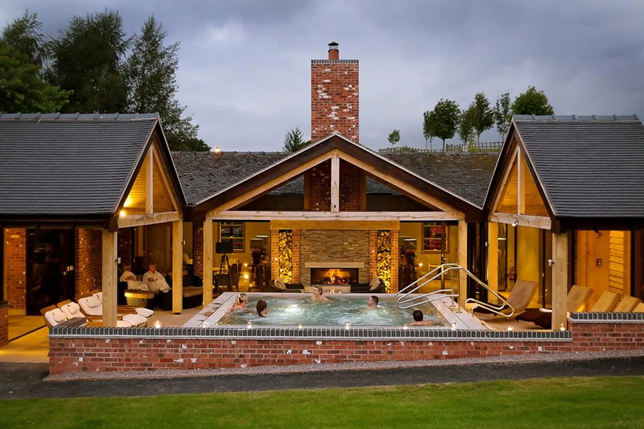 Lakeside ceremony gazebo and spa grounds at Moddershall Oaks, a country spa wedding venue in Staffordshire with outdoor heated pool